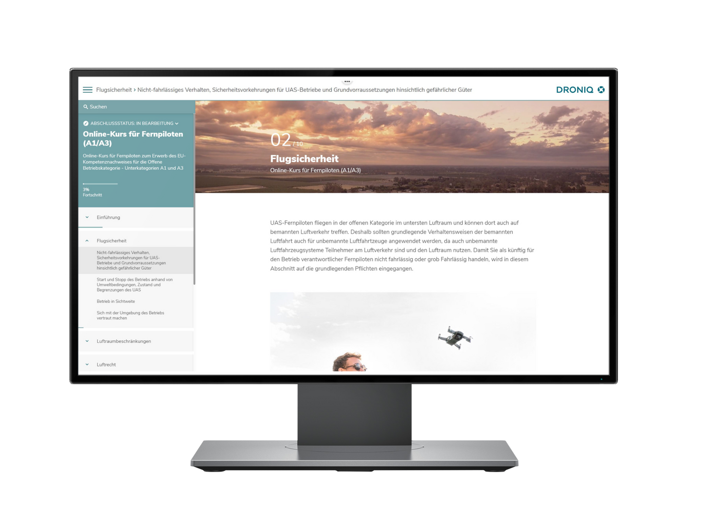 ONLINE-SCHULUNG FÜR FERNPILOTEN A1/A3 E-Learning zum Erwerb des EU-Kompetenznachweises für die offene Betriebskategorie – Unterkategorien A1 und A3