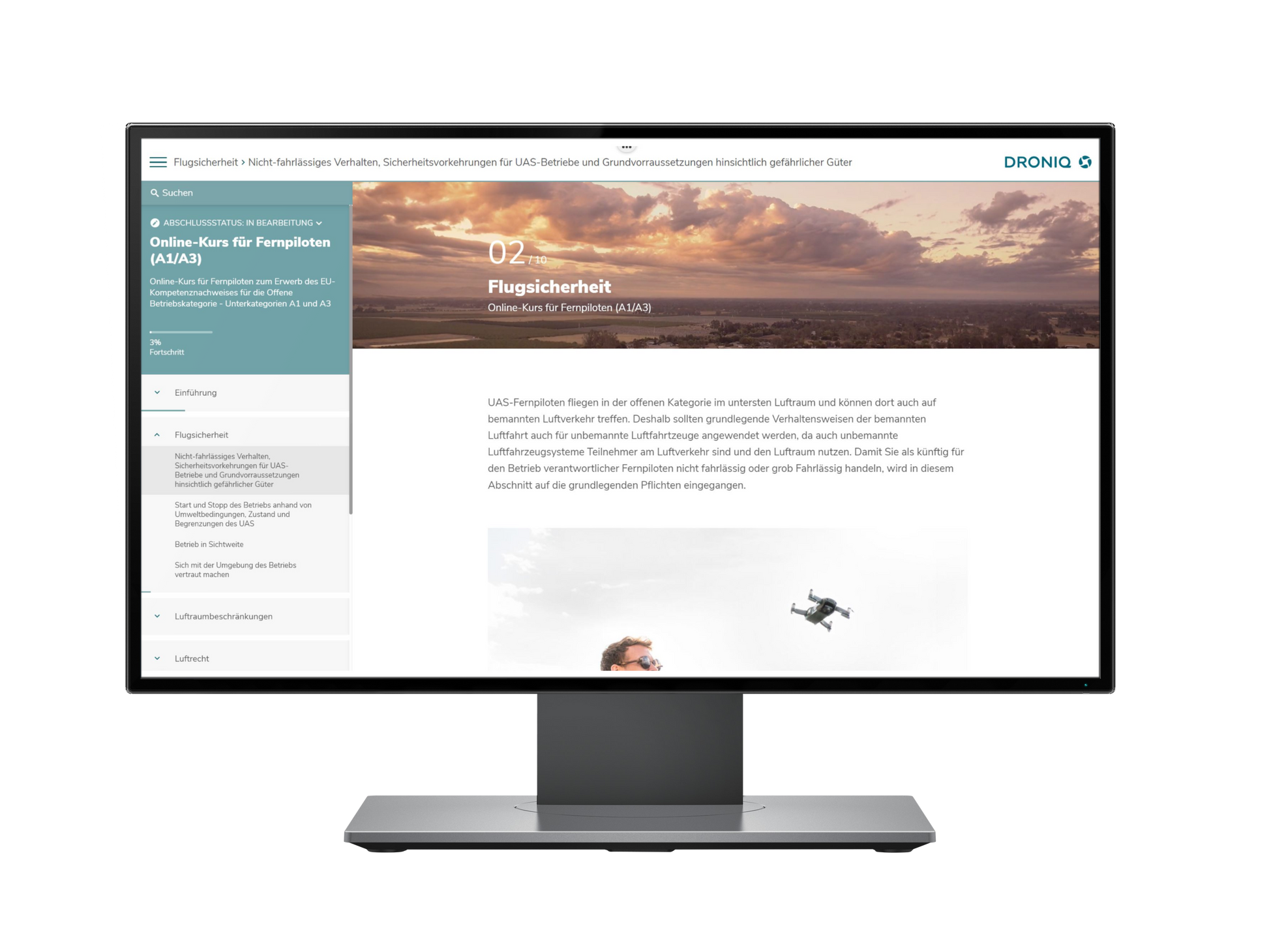 ONLINE-SCHULUNG FÜR FERNPILOTEN A1/A3 E-Learning zum Erwerb des EU-Kompetenznachweises für die offene Betriebskategorie – Unterkategorien A1 und A3