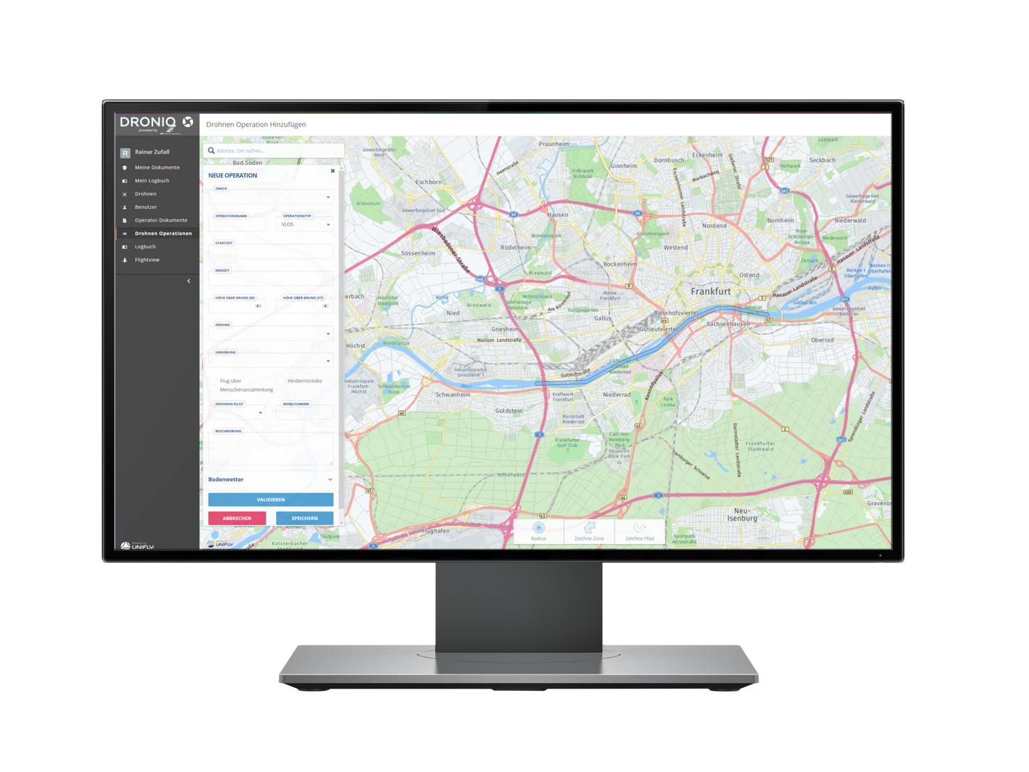 UTMpro: Mit dem UAS Traffic Management System (UTM) von Droniq lassen sich UAS sicher und effizient in den Luftraum integrieren. Die Pro-Variante unterstützt kommerzielle Nutzer bei der Planung, Überwachung und Auswertung ihres Drohnenflugs innerhalb Deutschlands. Über das UTM lässt sich die gesamte Missionsanmeldung vornehmen, inklusive Registrierung, Dokumentenupload sowie Flugprüfung.